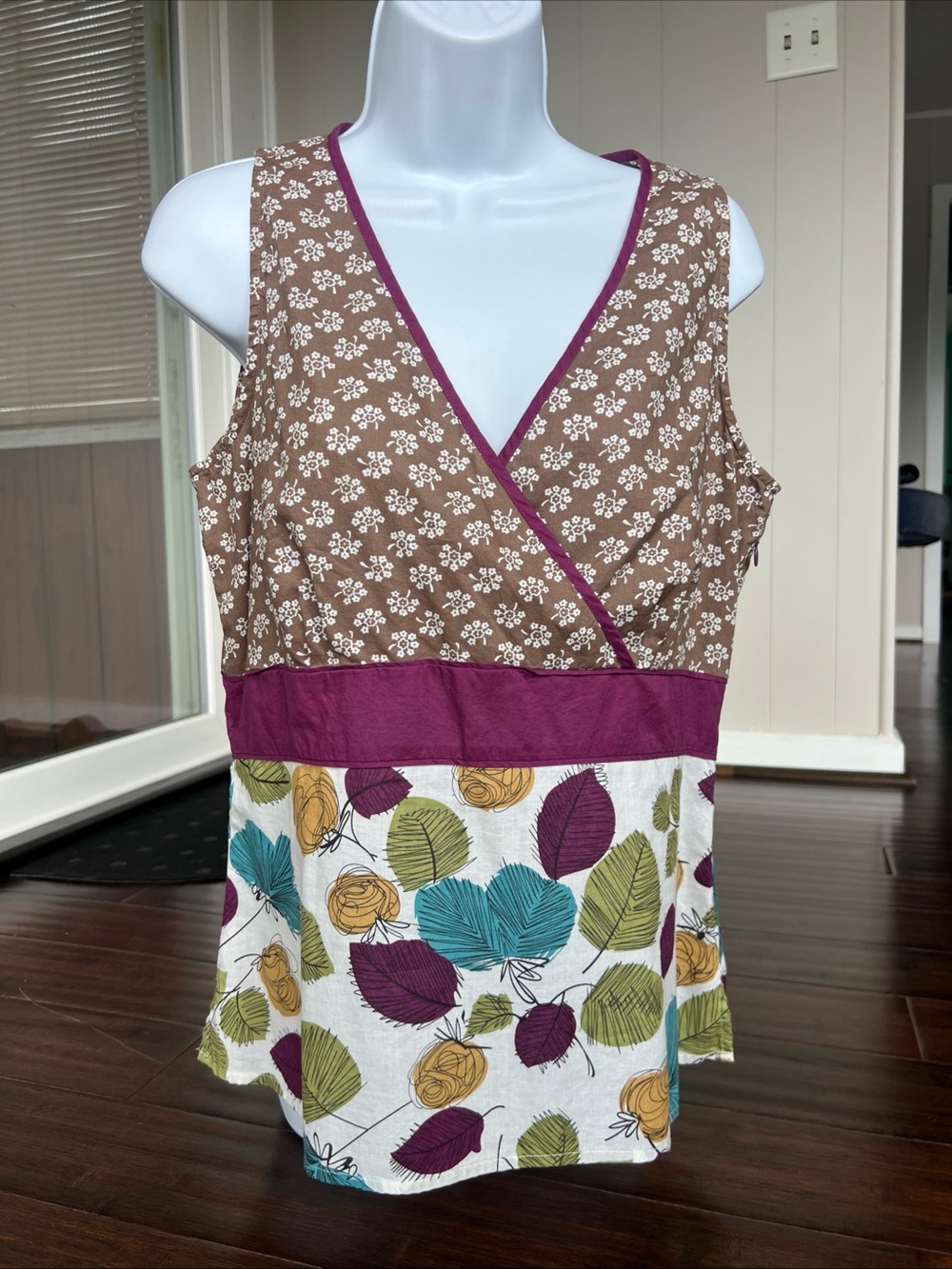 Boden Mixed Print Sleeveless Lightweight Cotton Top Shirt Blouse Size 16 Summer